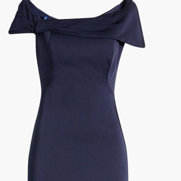 LA FEMME 29537 OFF THE SHOULDER NAVY TRUMPET GOWN SIZE 8 NWT $418 - Picture 4 of 7